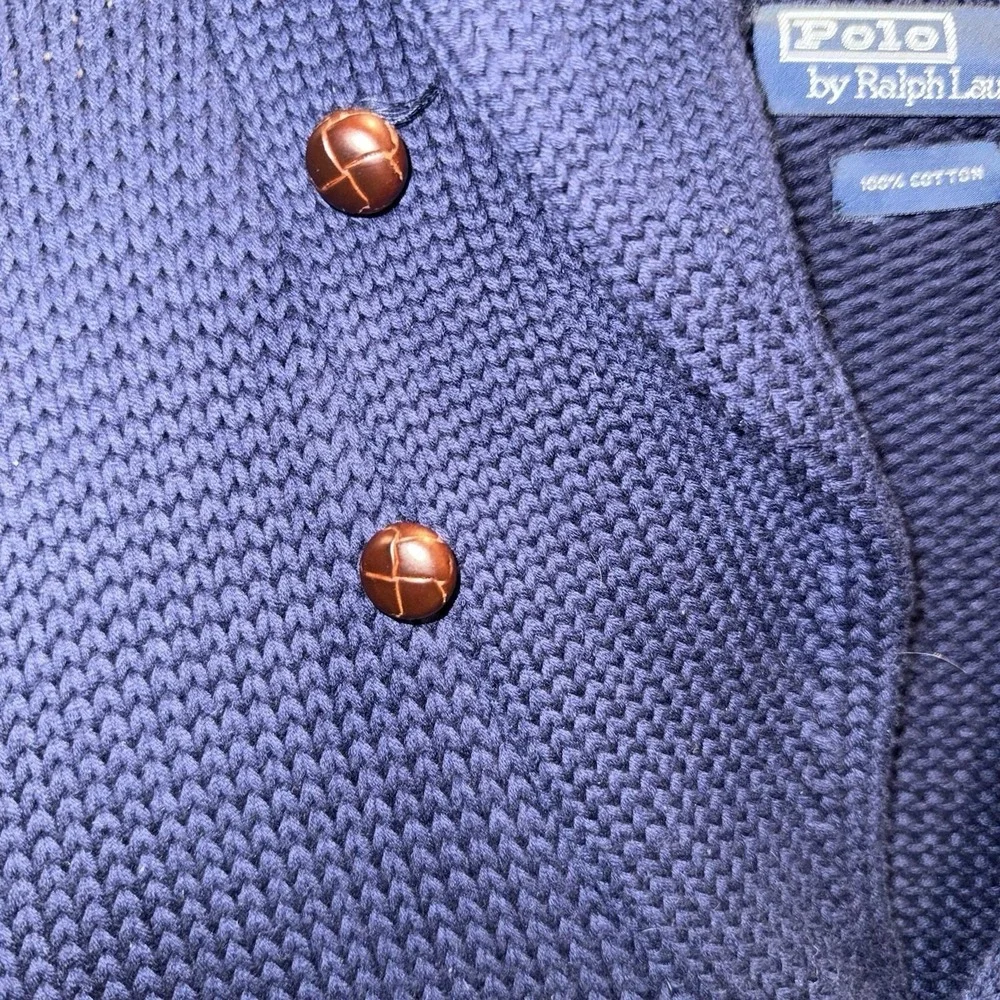 Vintage 90's Polo Ralph Lauren  Knit Nautical Fisherman Cardigan Navy Stripe LG